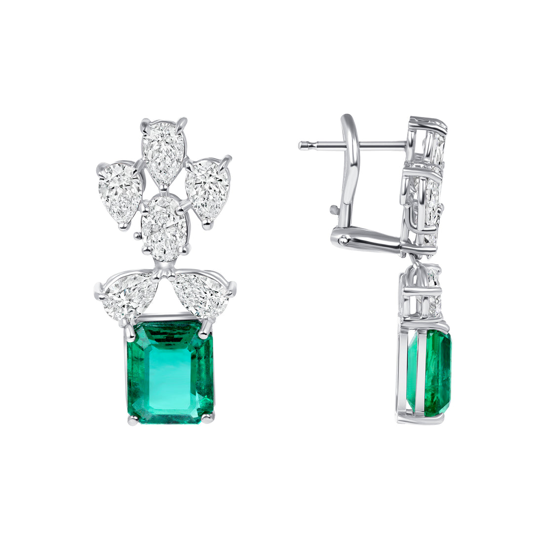 6.23CT Emerald Cut Emerald and Diamond Earrings