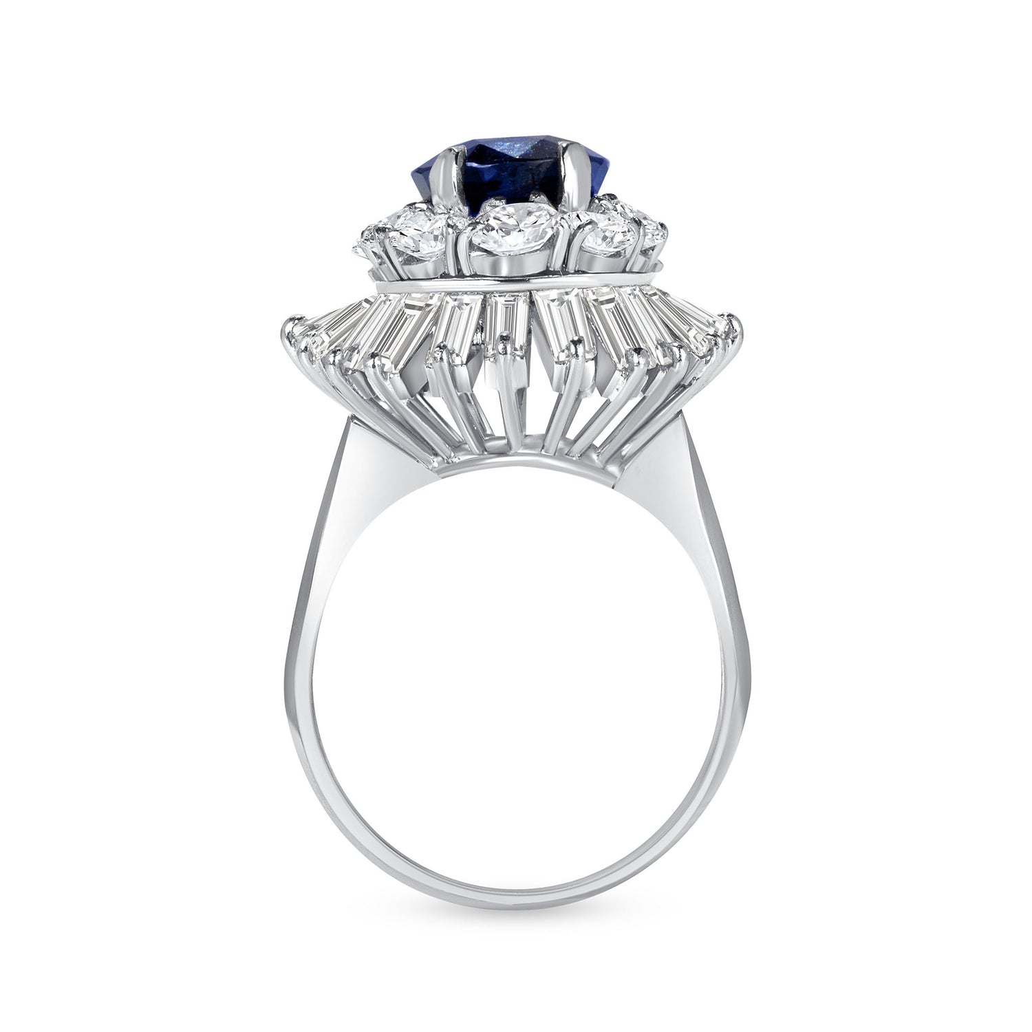 Oval Cut Sapphire &amp; Mixed Cut Diamond Starburst Halo Ring