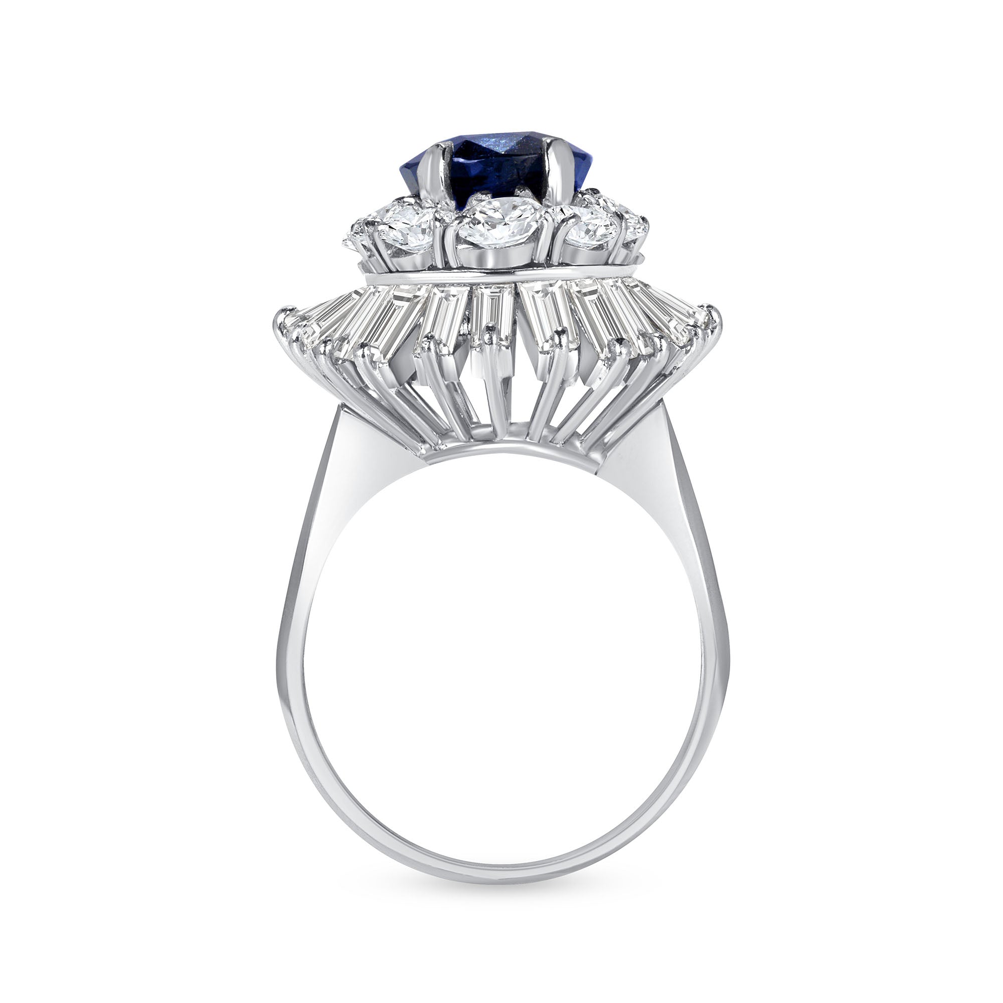 Oval Cut Sapphire &amp; Mixed Cut Diamond Starburst Halo Ring