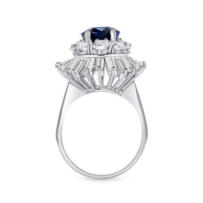 Oval Cut Sapphire &amp; Mixed Cut Diamond Starburst Halo Ring