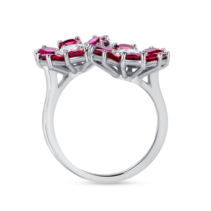 Cushion Ruby and Round Diamond Flower Ring