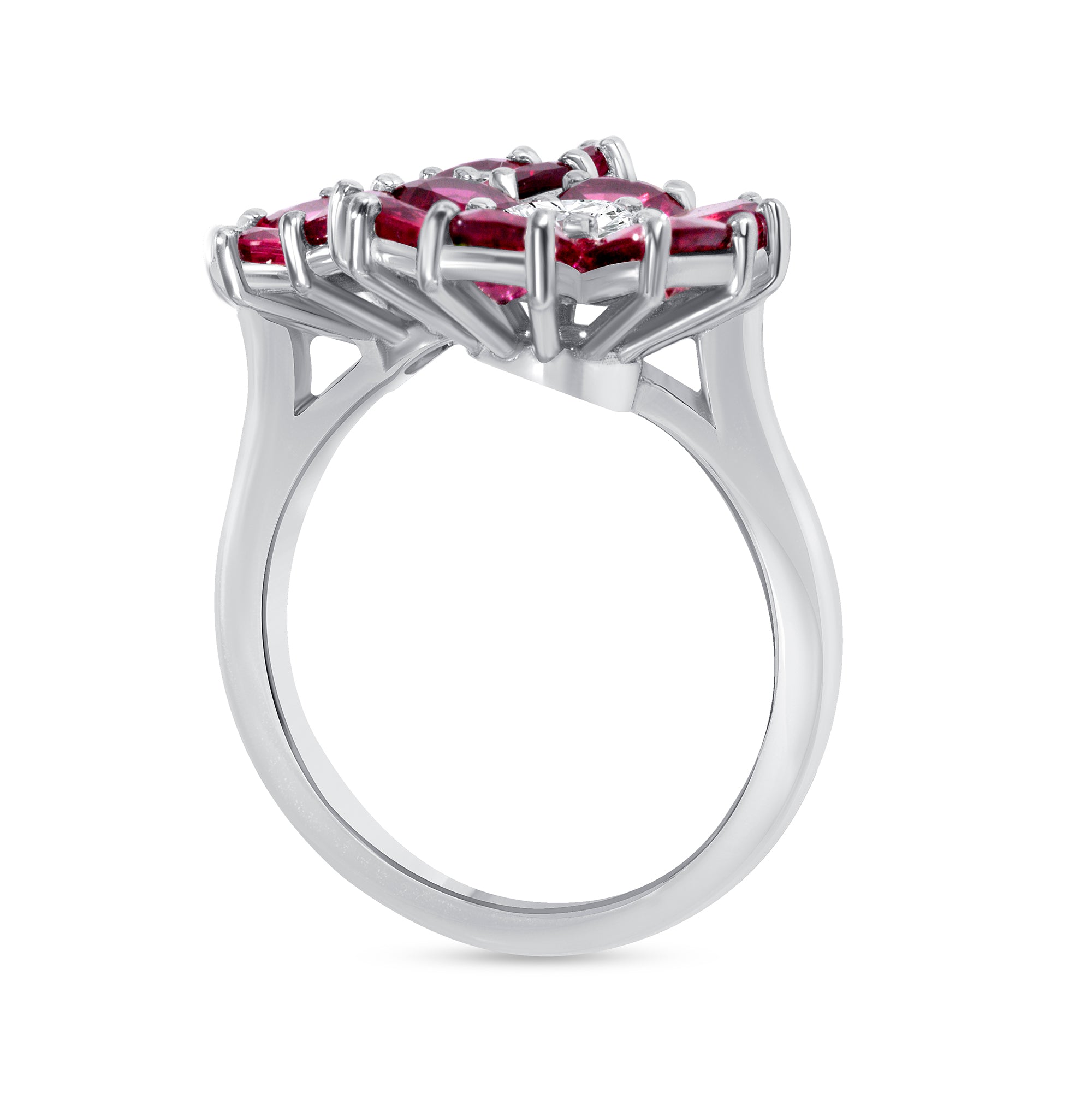 Cushion Ruby and Round Diamond Flower Ring