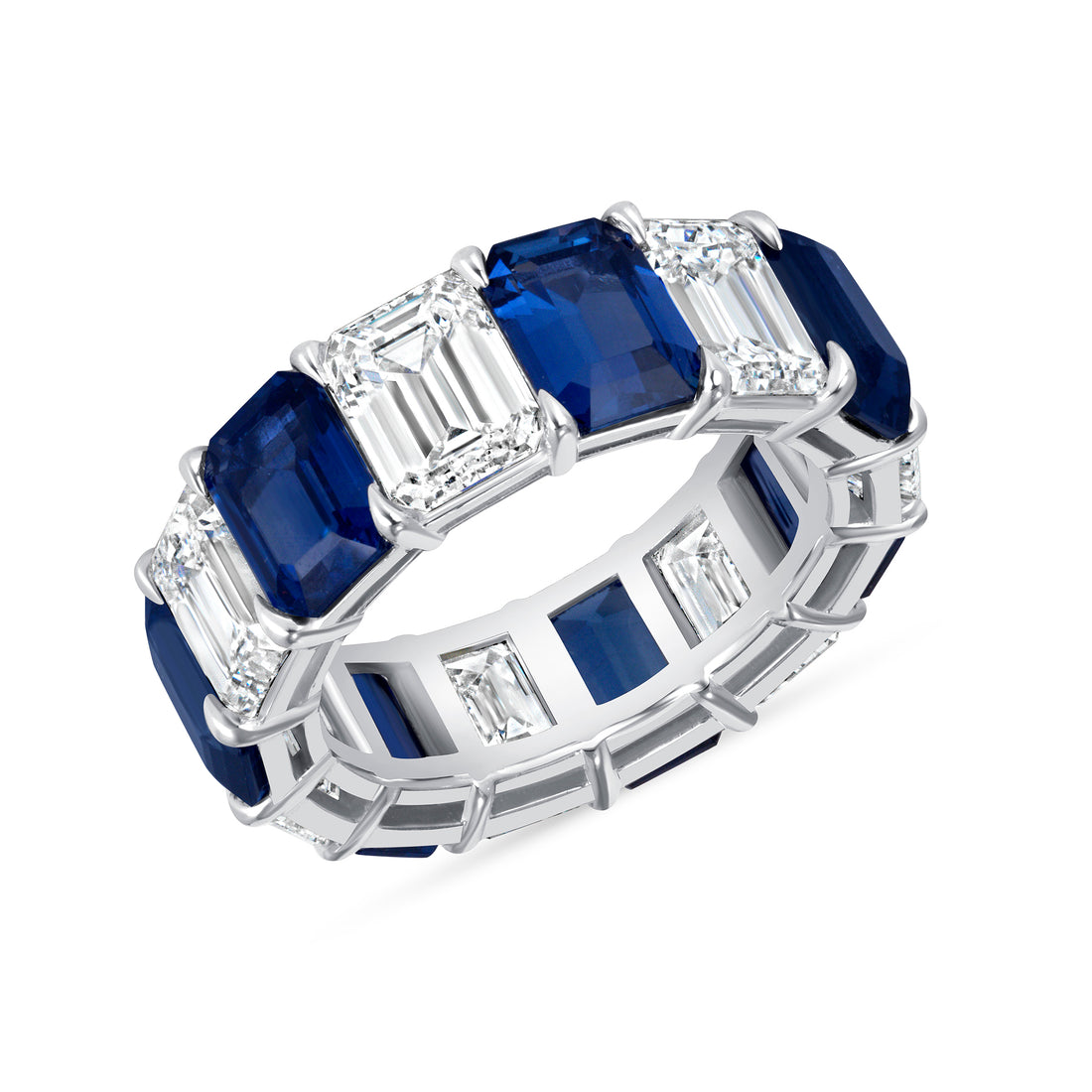 Alternating Emerald Cut Sapphire &amp; Diamond Eternity Ring