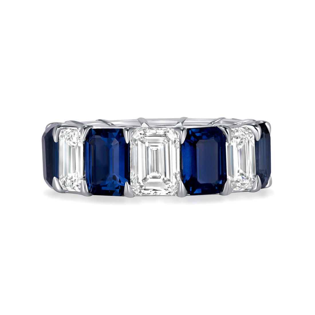 Alternating Emerald Cut Sapphire &amp; Diamond Eternity Ring