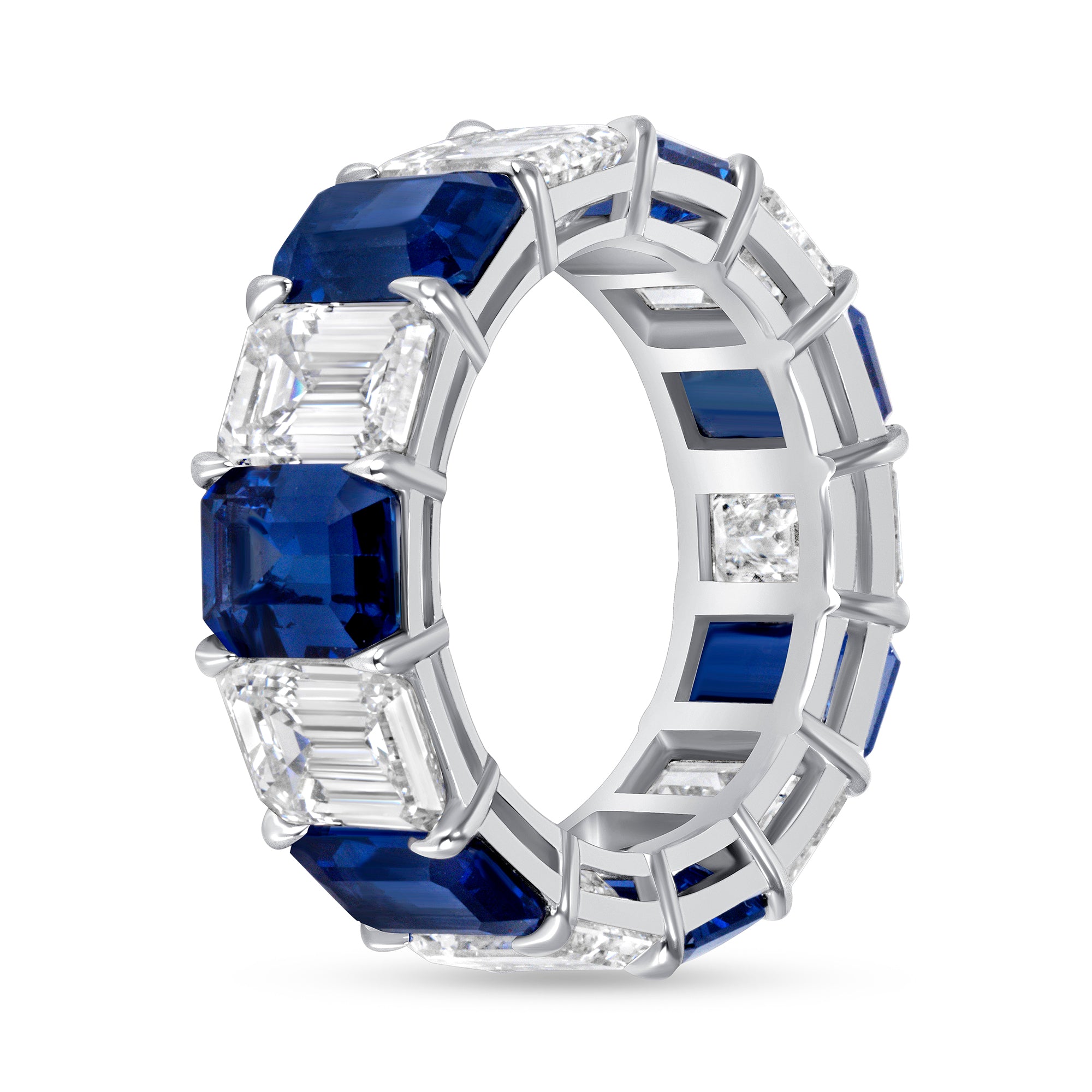 Alternating Emerald Cut Sapphire &amp; Diamond Eternity Ring