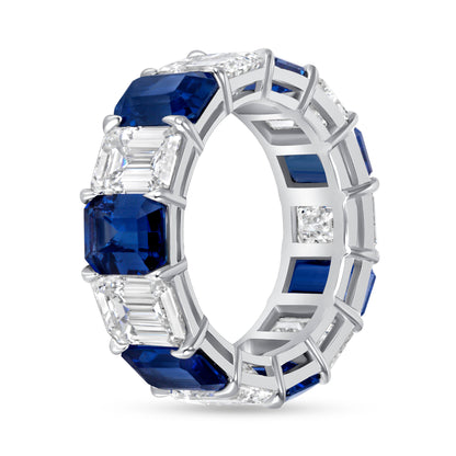 Alternating Emerald Cut Sapphire &amp; Diamond Eternity Ring