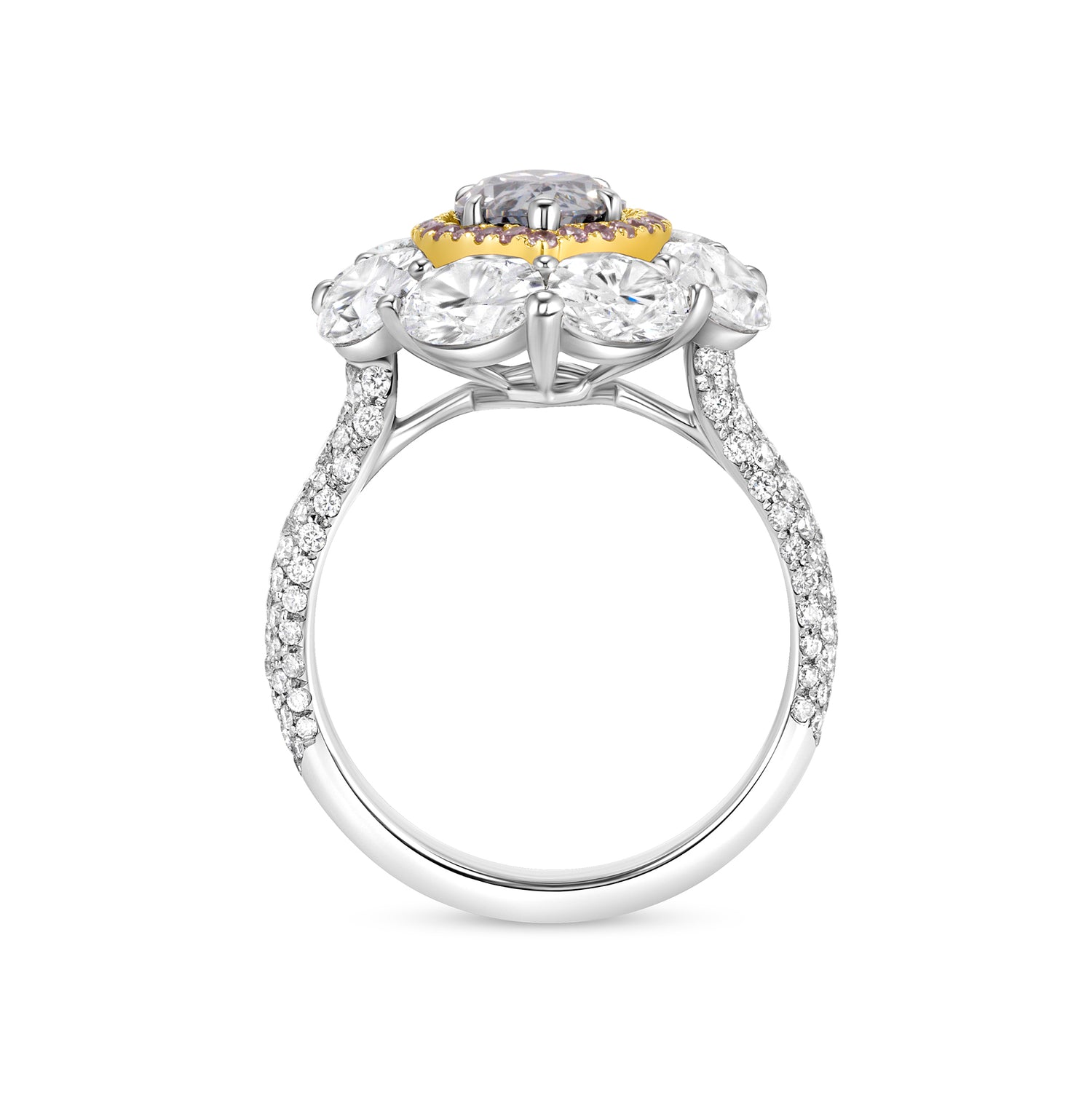 Marquise Cut Blue Diamond Ring with Pink &amp; White Diamond Double Halo
