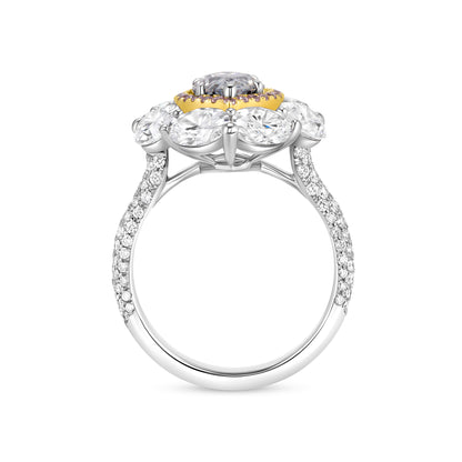Marquise Cut Blue Diamond Ring with Pink &amp; White Diamond Double Halo