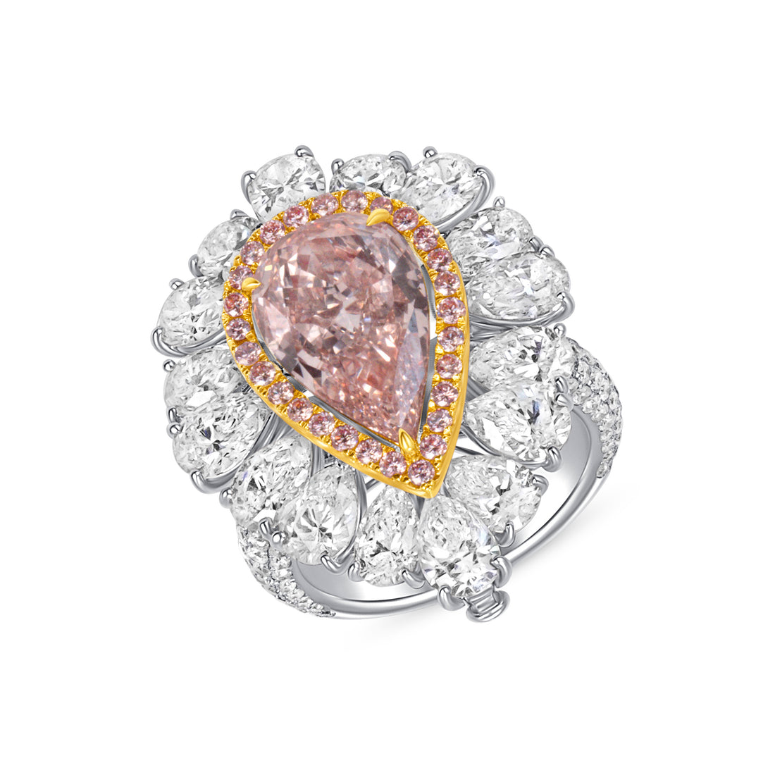 Fancy Brown-Pink Pear Cut Diamond Ring with Pink & White Diamond Halo