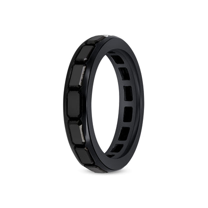 East-West Emerald Cut Black Diamond Eternity Ring with White Diamond Accent
