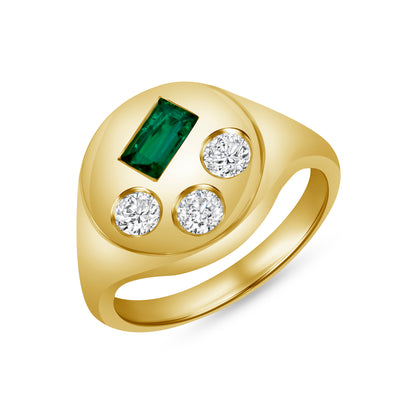 Colombian Emerald &amp; Round Brilliant Cut Diamond Signet Ring