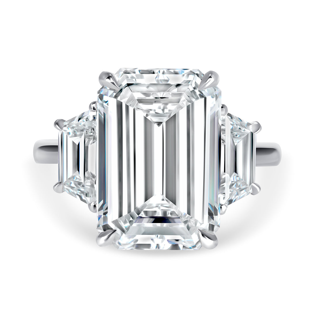 7 CT Emerald and Trapezoid Cut Diamond Ring