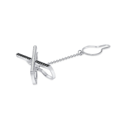 Round Brilliant Cut Black &amp; White Diamond Criss-Cross Tie Bar