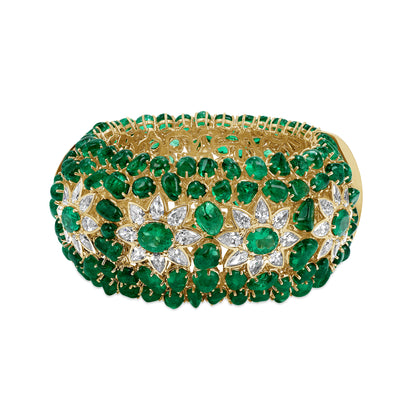 Pear Shape and Oval Diamond and Mixed Cut Emerald Bangle