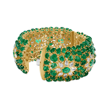 Pear Shape and Oval Diamond and Mixed Cut Emerald Bangle