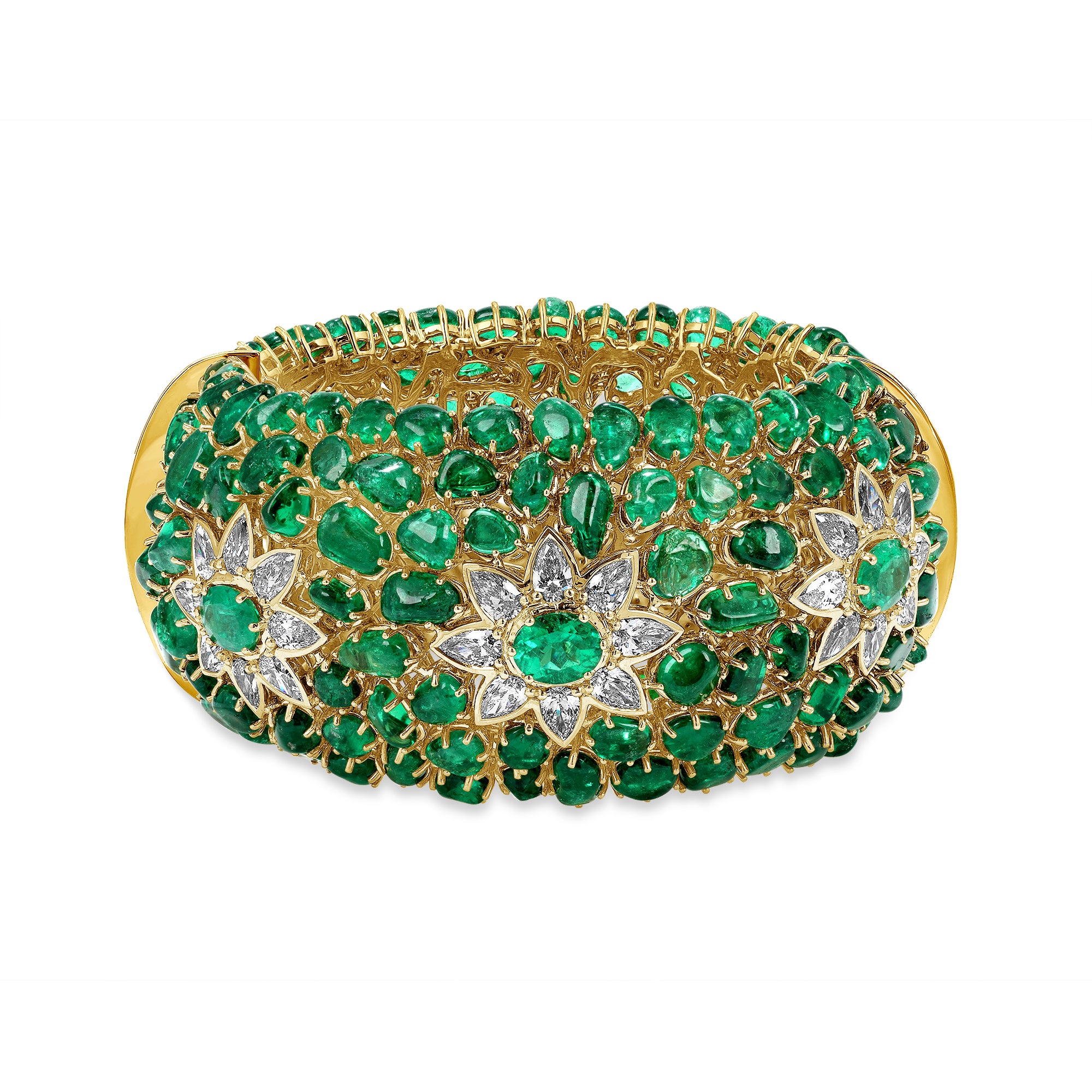 Pear Shape and Oval Diamond and Mixed Cut Emerald Bangle