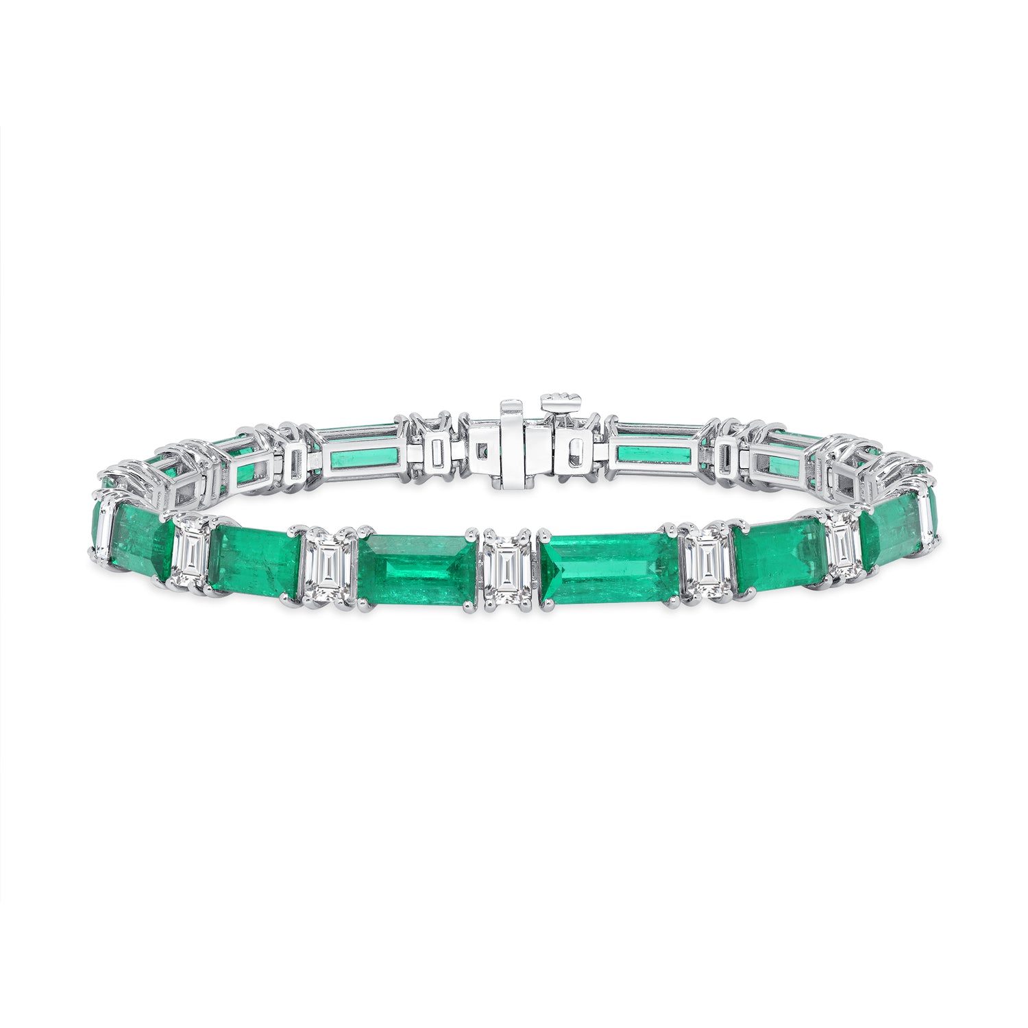 Emerald Cut Colombian Emerald and Emerald Cut Diamond Bracelet