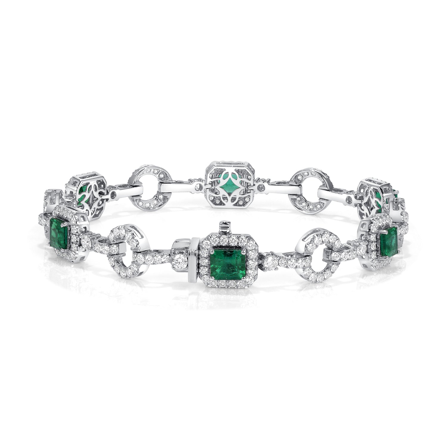 Emerald Cut Colombian Emerald and Melee Diamond Bracelet