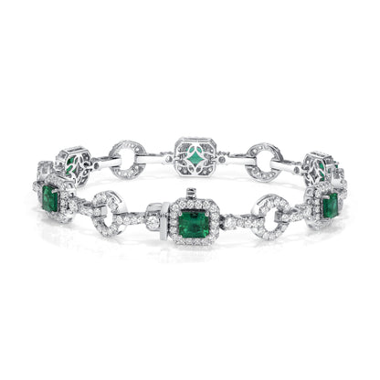 Emerald Cut Colombian Emerald and Melee Diamond Bracelet