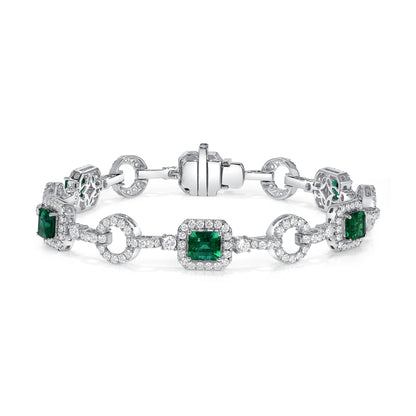 Emerald Cut Colombian Emerald and Melee Diamond Bracelet