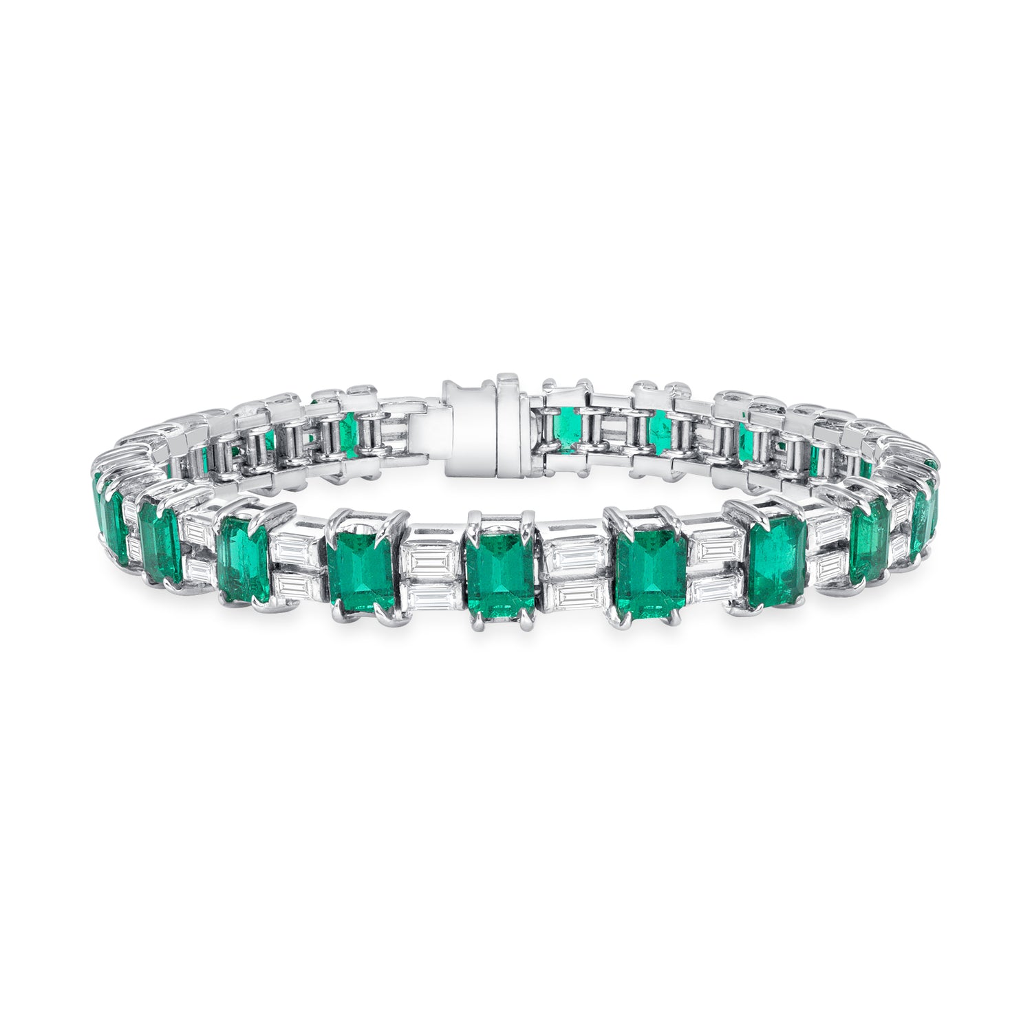 Emerald Cut Diamond and Emerald Cut Emerald Bracelet