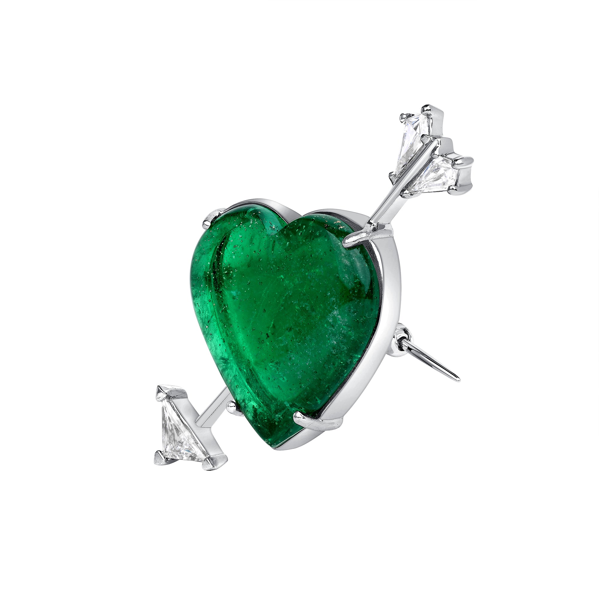 Heart Shape Columbian Emerald and Diamond Brooch