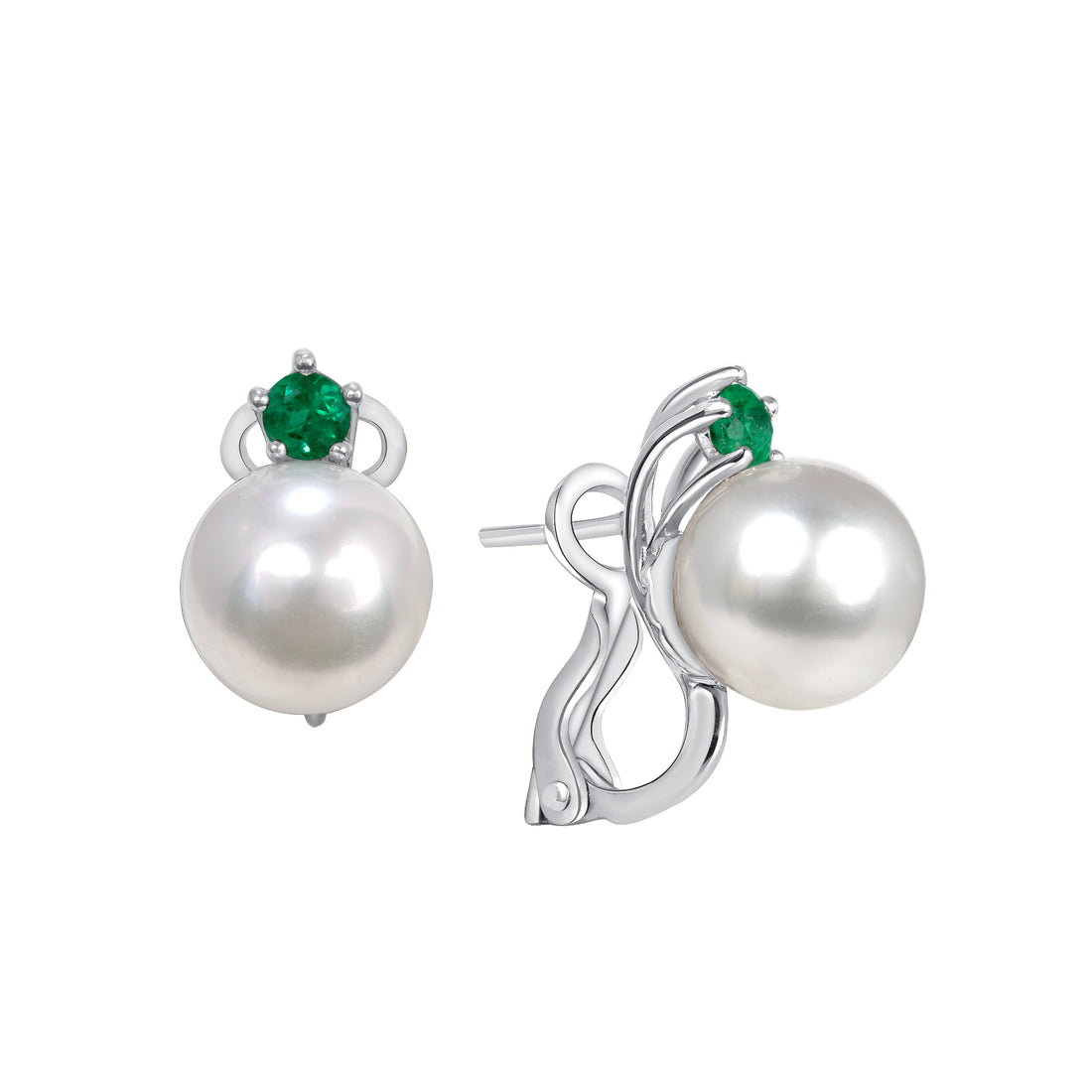 Pearl and Emerald Stud Earrings