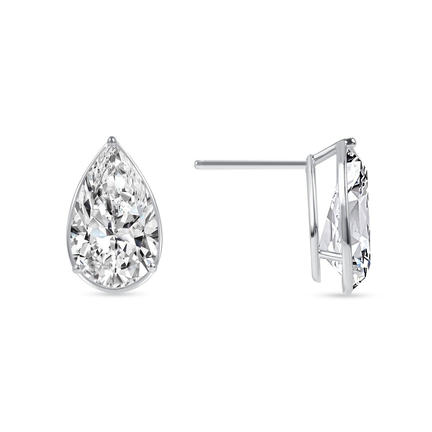 18k White Gold Pear Shape Thin Bezel Diamond Stud Earrings