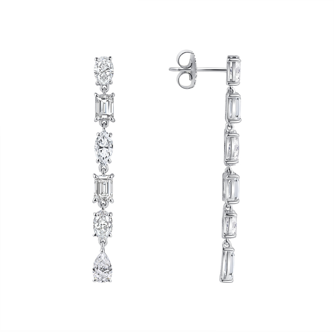 18k White Gold Fancy Shape Diamond Dangling Earrings