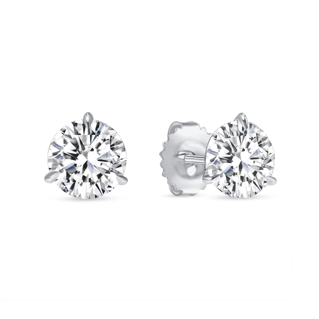 18k White Gold Three Prong Martini Round Brilliant Diamond Stud Earrings