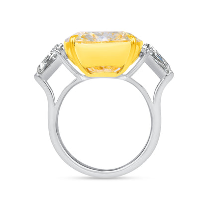 Cushion Cut Yellow Diamond Ring with Diamond Shield Side Stones