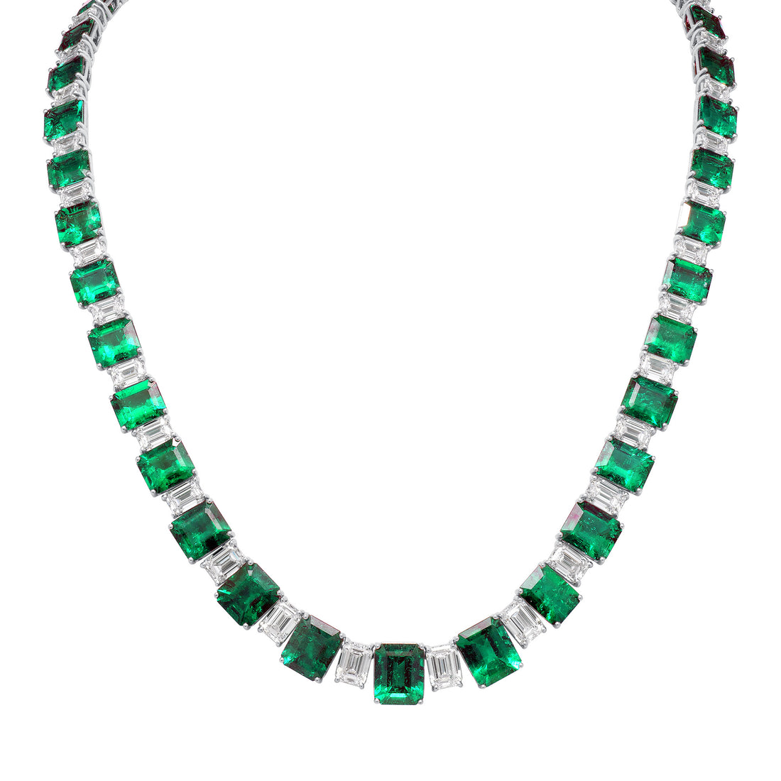 Emerald Cut Colombian Emerald and Diamond Necklace