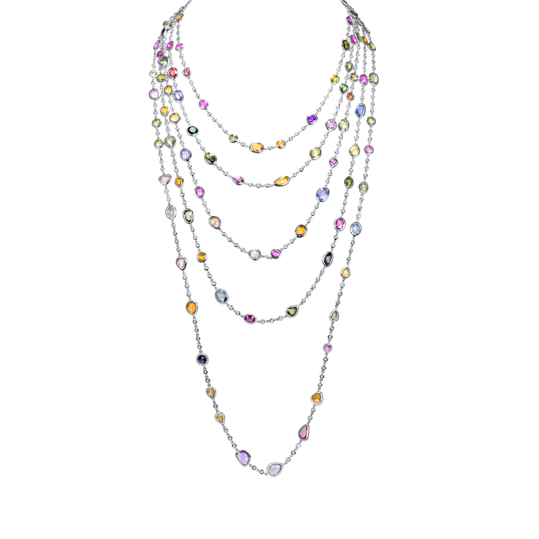 Multicolor Sapphire and Rose Cut Diamond Necklace