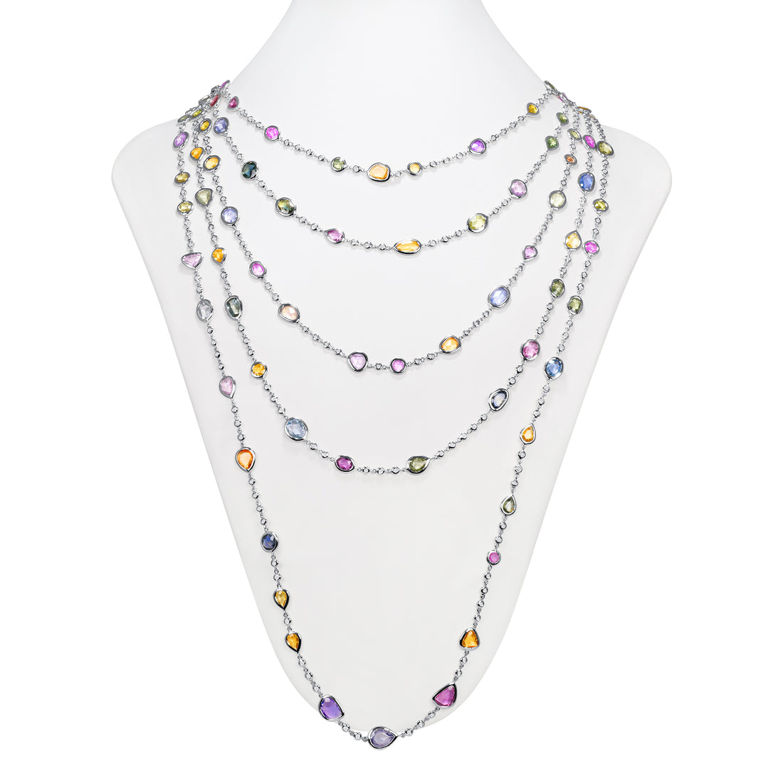 Multicolor Sapphire and Rose Cut Diamond Necklace