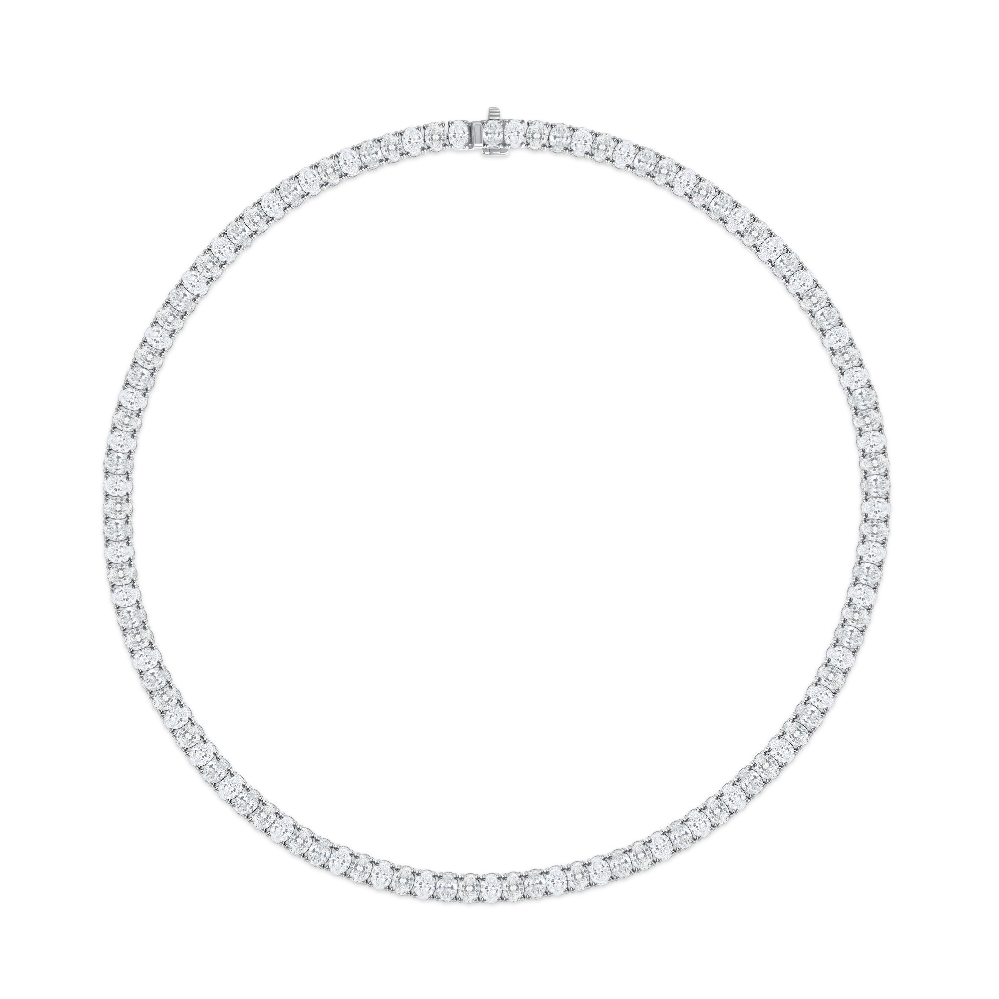 18K White Gold 24.76CT Oval Diamond Tennis Necklace