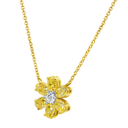 Fancy Yellow Oval Diamond Flower Pendant Necklace