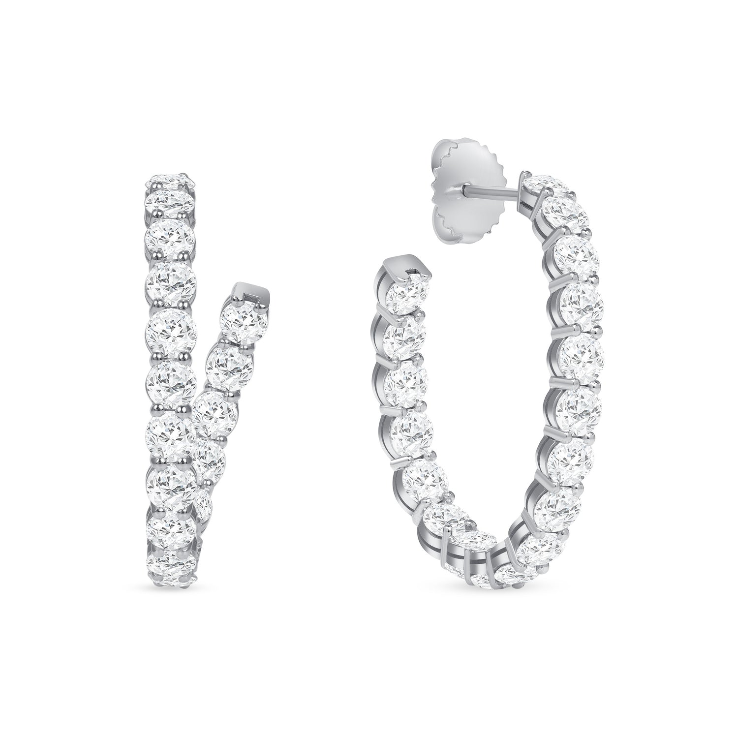 18k White Gold Round Brilliant Diamond Hoop Earrings