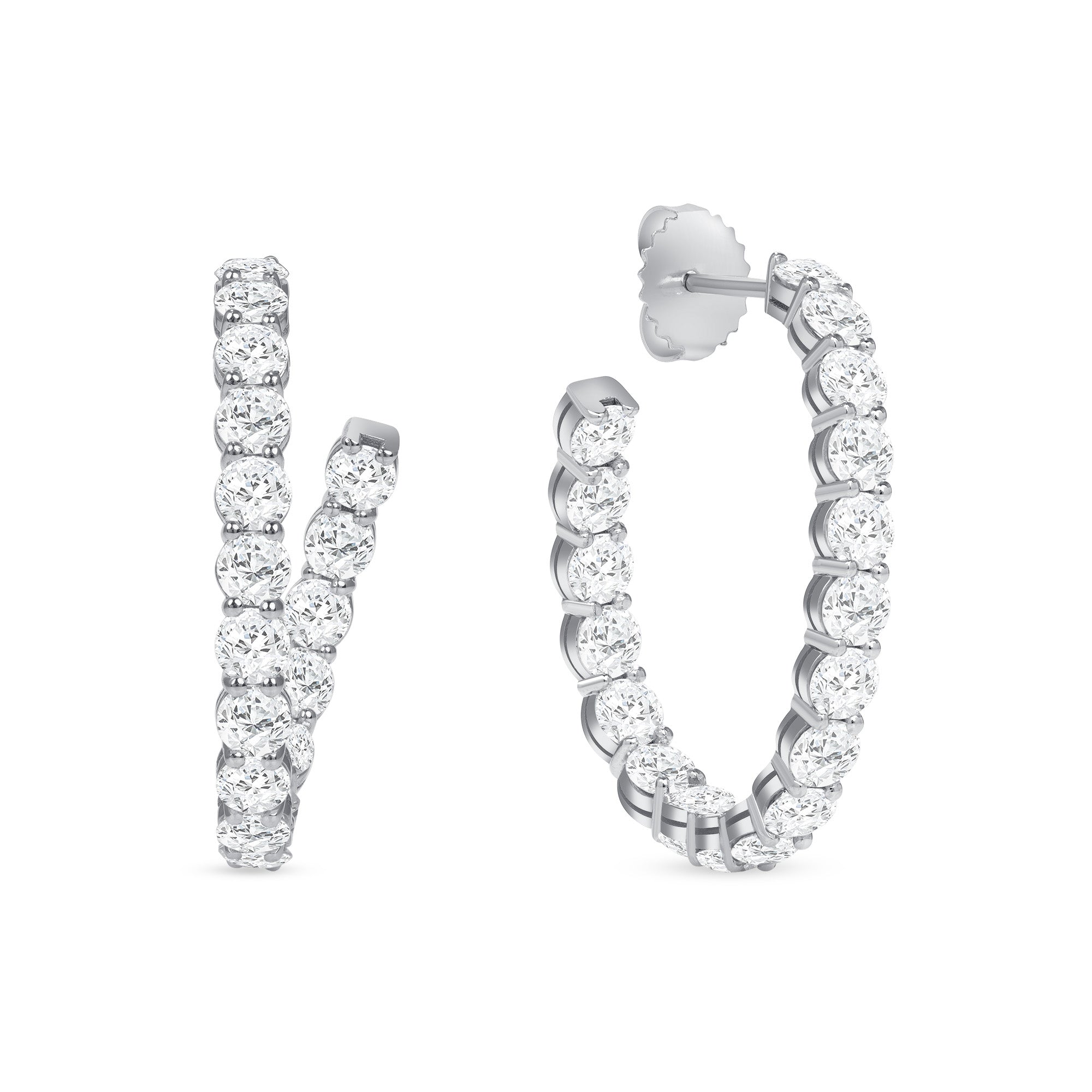 18k White Gold Round Brilliant Diamond Hoop Earrings