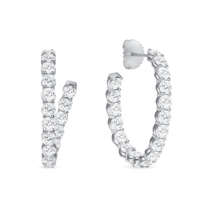 18k White Gold Round Brilliant Diamond Hoop Earrings