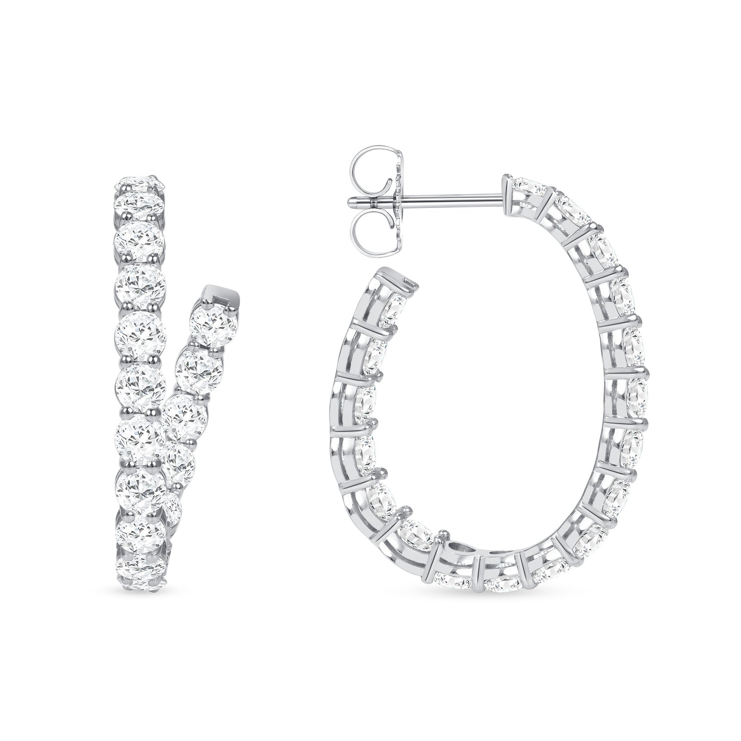 18k White Gold Round Brilliant Diamond Hoop Earrings