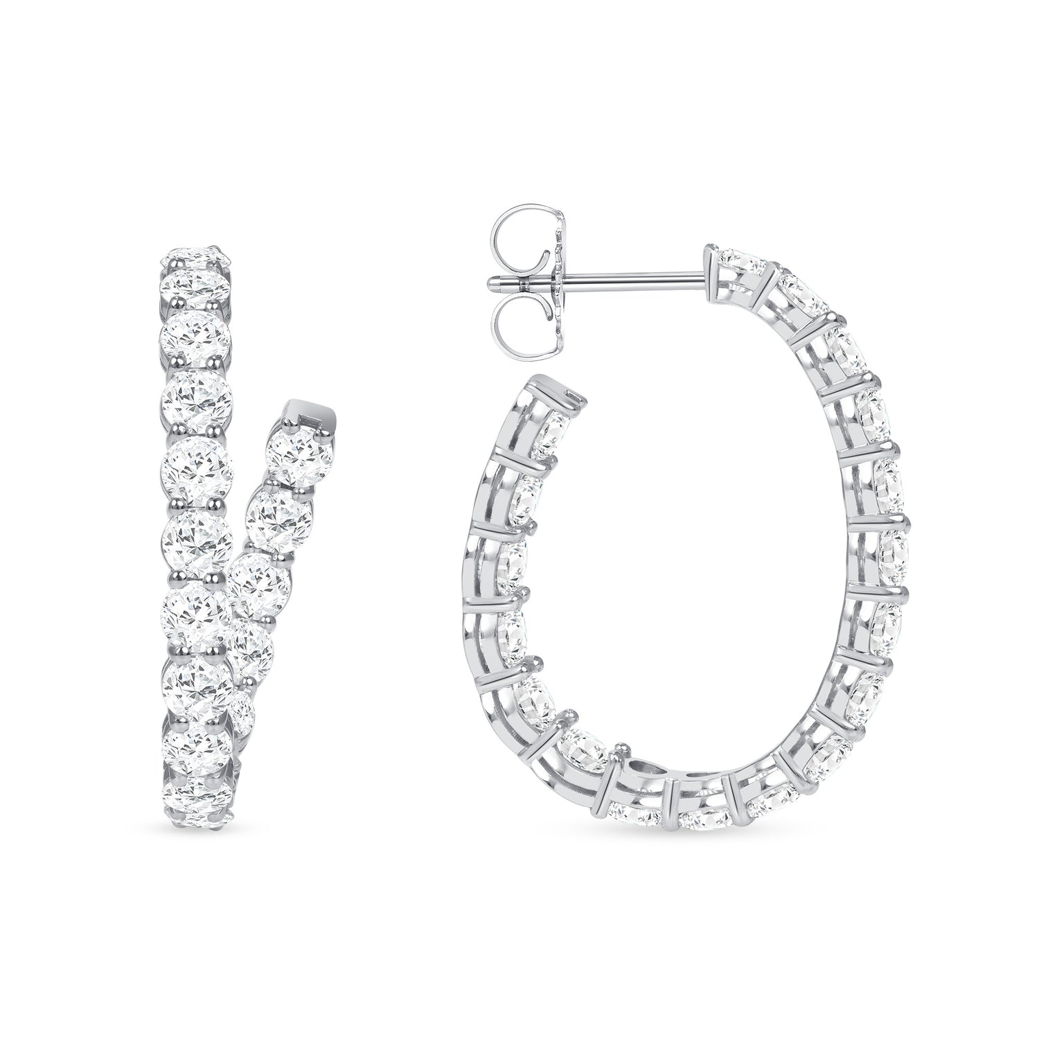18k White Gold Round Brilliant Diamond Hoop Earrings