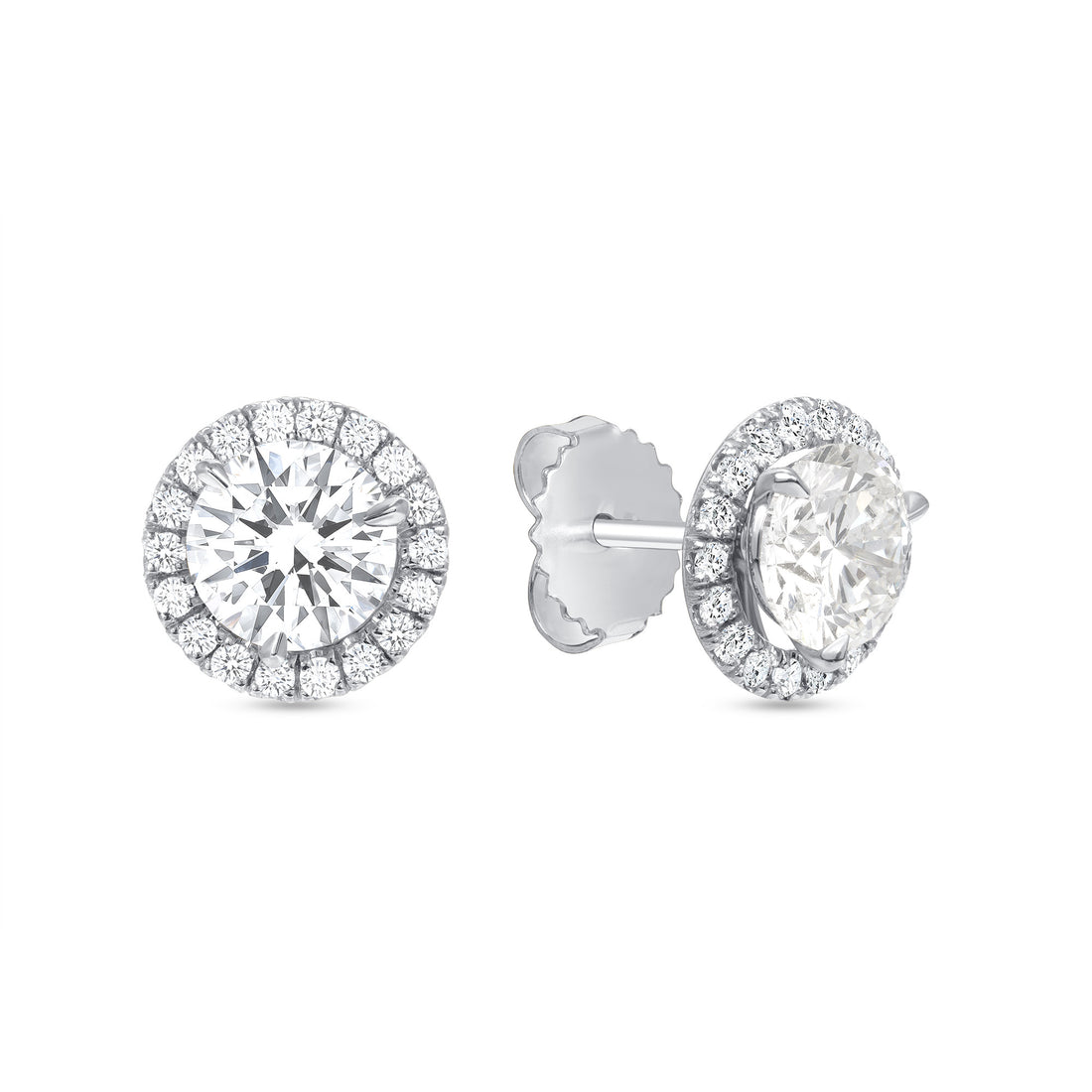 18k White Gold Round Brilliant Diamond Stud Earrings With Diamond Jackets