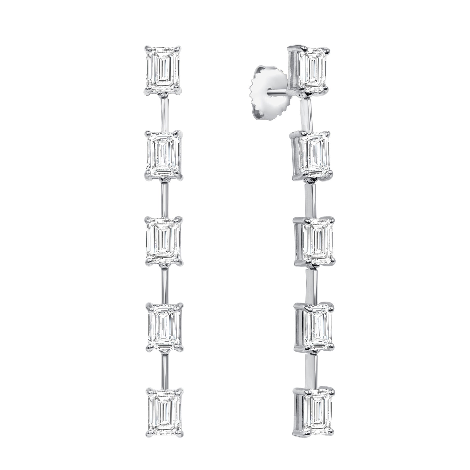 18k White Gold Emerald Cut Dangling Earrings