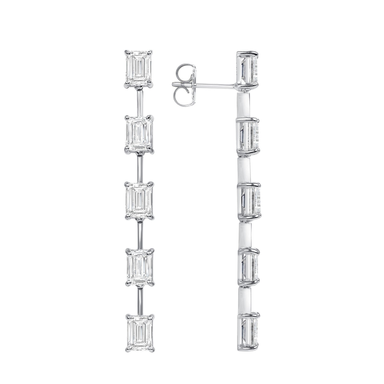 18k White Gold Emerald Cut Dangling Earrings