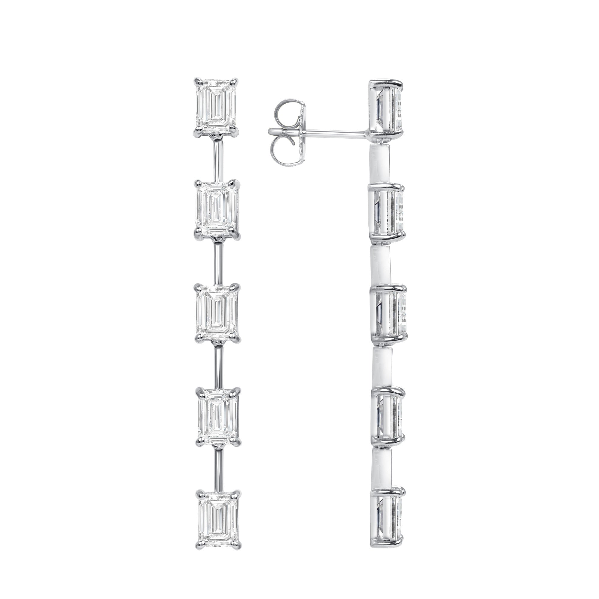 18k White Gold Emerald Cut Dangling Earrings