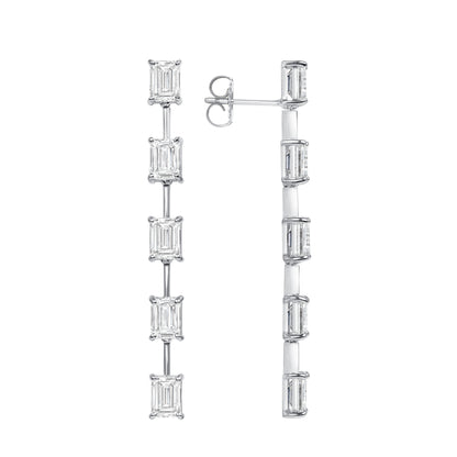 18k White Gold Emerald Cut Dangling Earrings