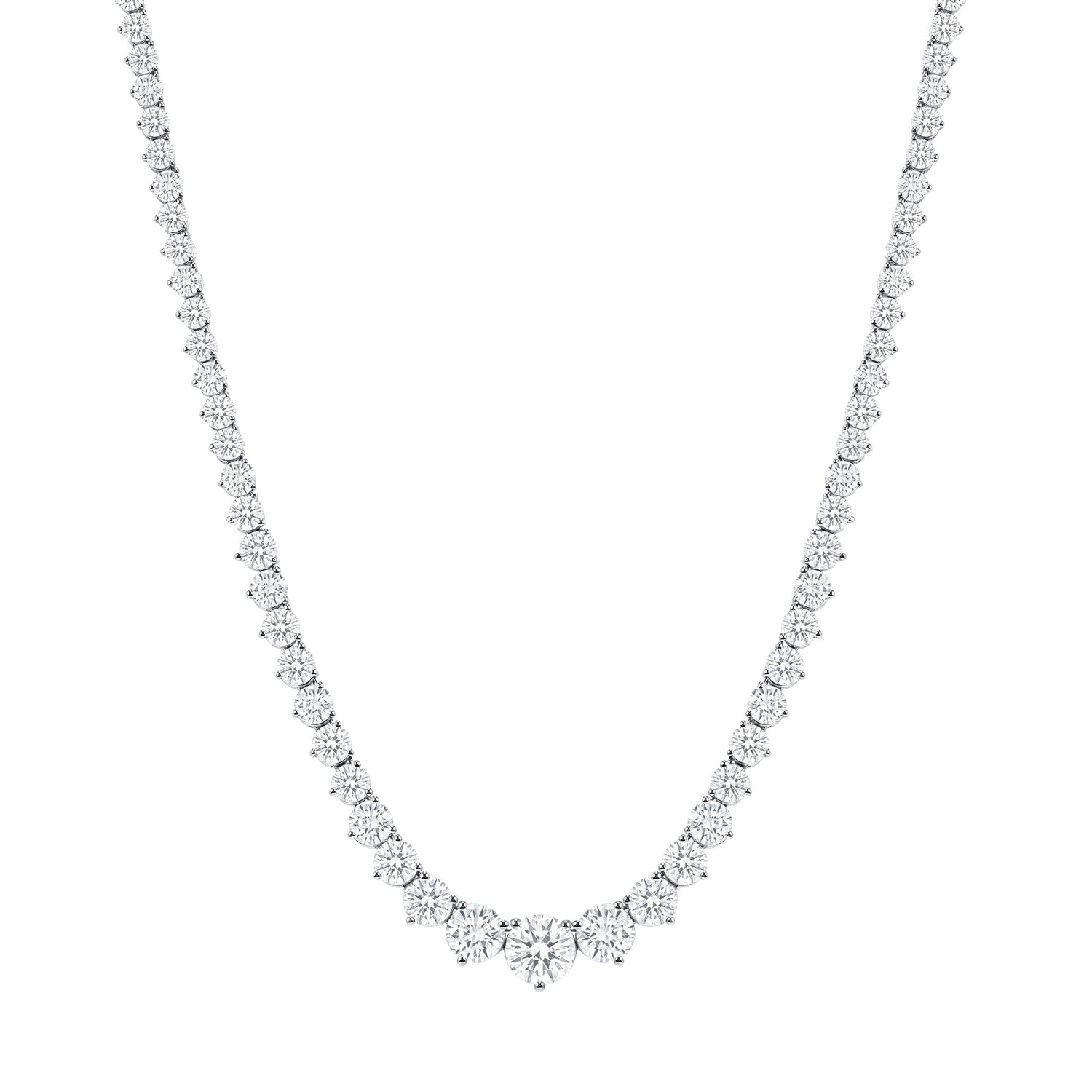 18k White Gold Round Brilliant 26.07CT Diamond Riviera Necklace