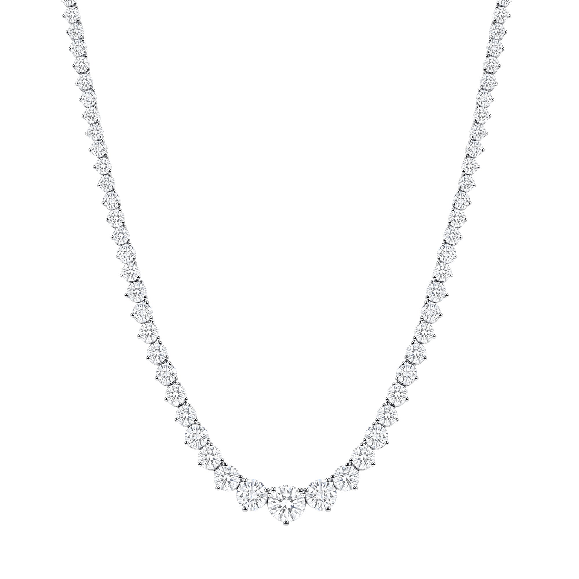 18k White Gold Round Brilliant 26.07CT Diamond Riviera Necklace