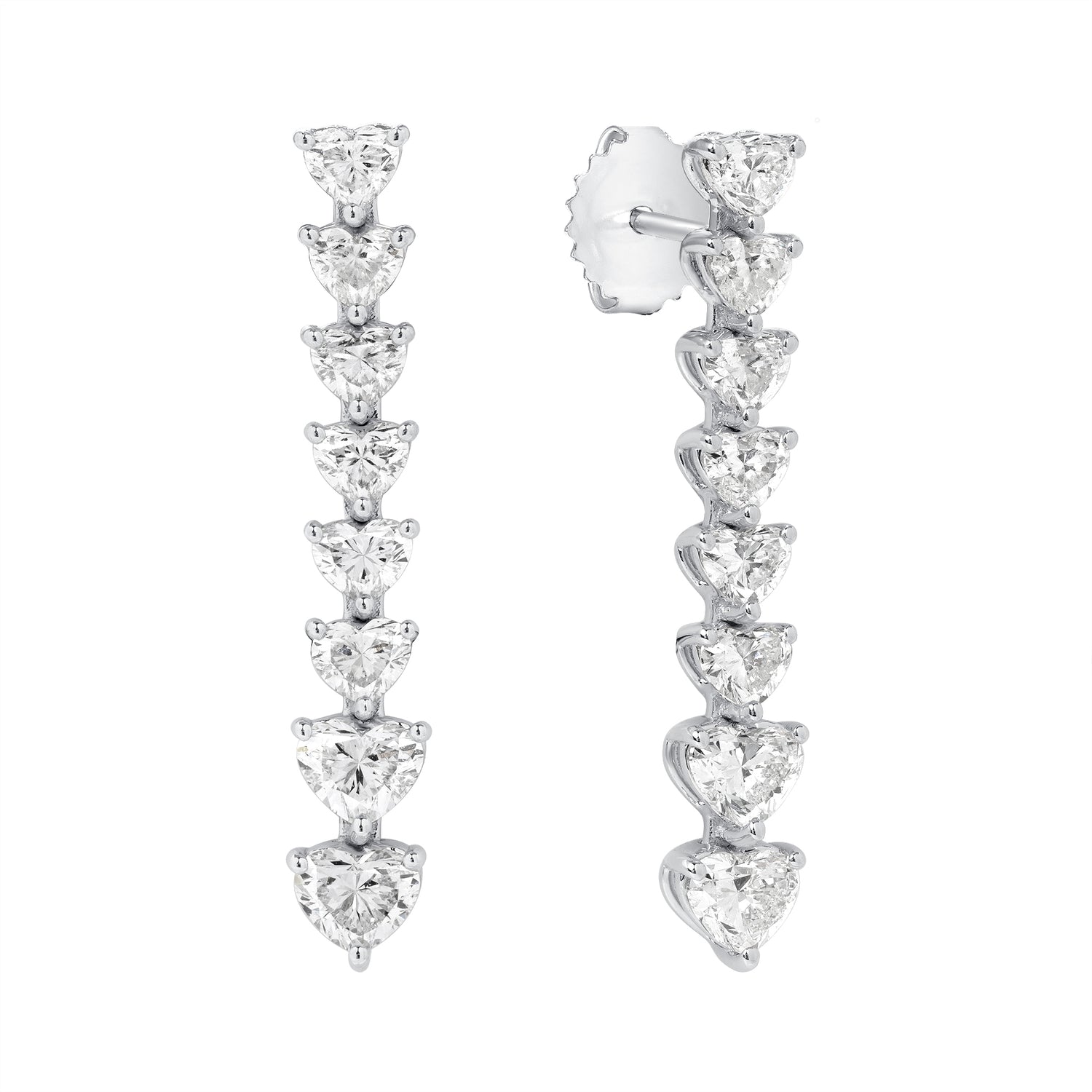 18k White Gold Heart Shape Diamonds Dangling Earrings