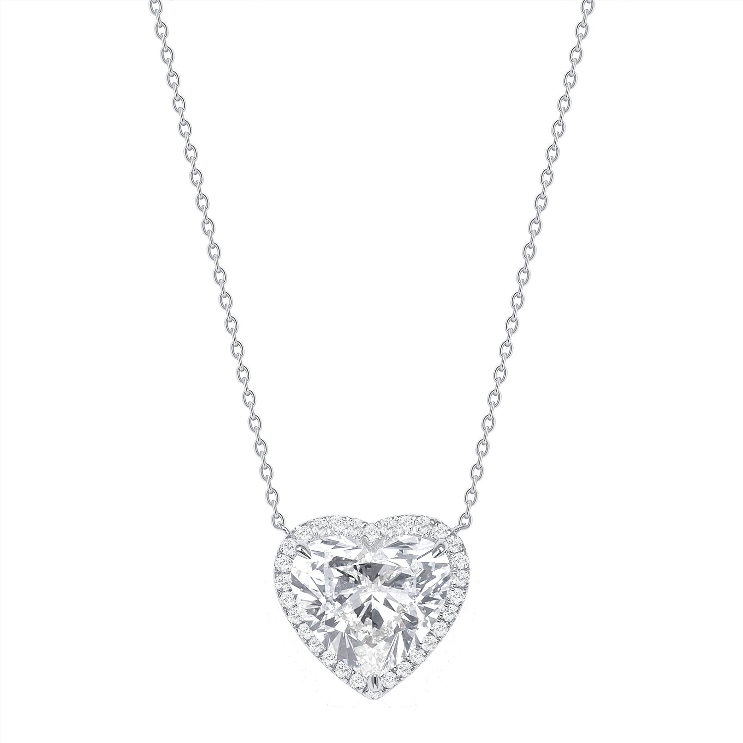 18k White Gold Heart Shape Diamond Pendant Necklace